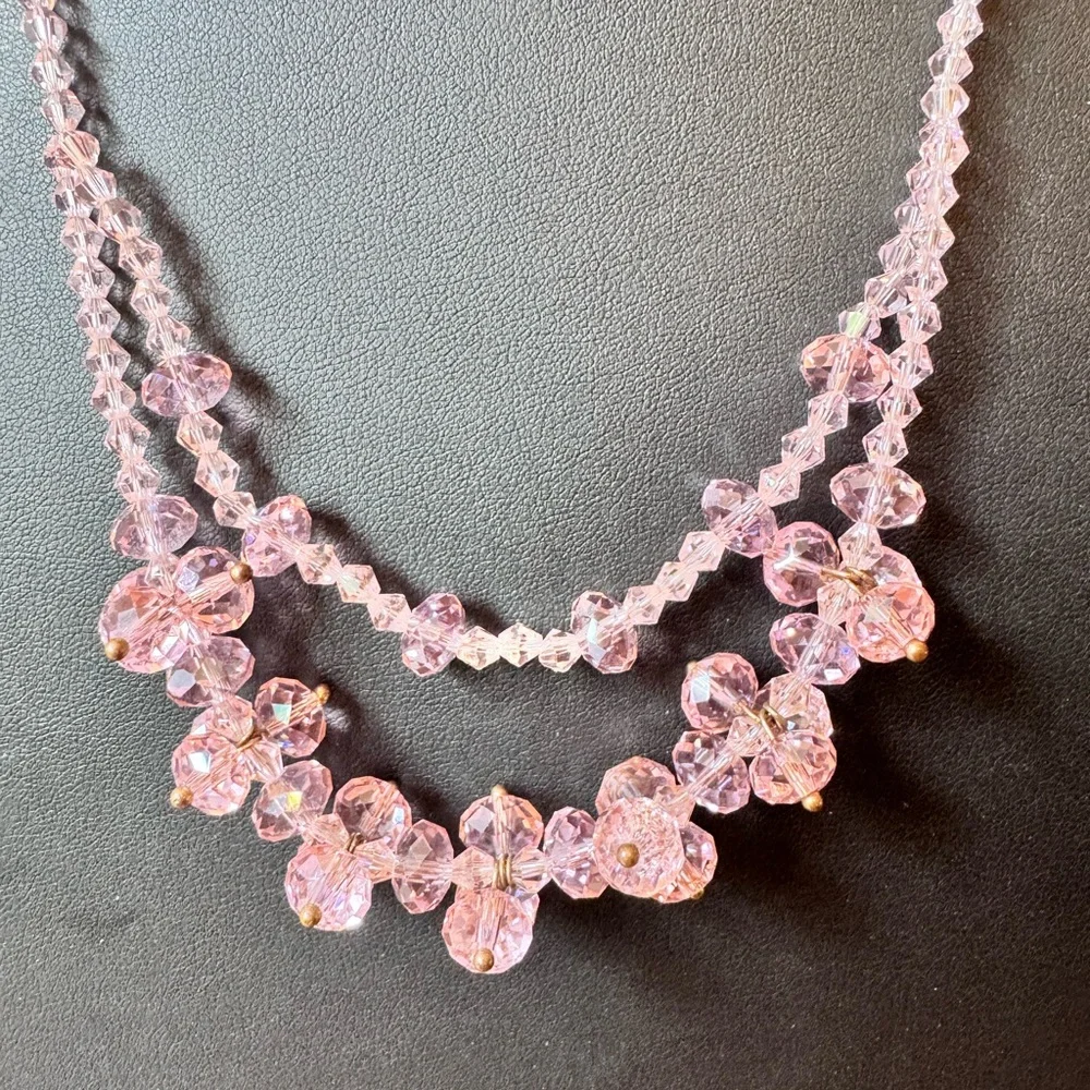 Pink Glass Crystal Chunky Cluster Necklace Baby Pink Soft Pink Coquette Girl
